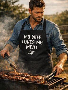 🥩😜Grill Kitchen Apron “My Wife Loves My Meat” Humorous Funny Design Gag Gift
